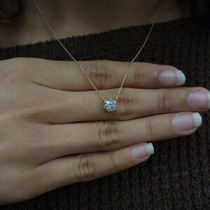 14K Gold 1 Ct Lab Grown Diamond 6 Prong Diamond Solitaire Necklace